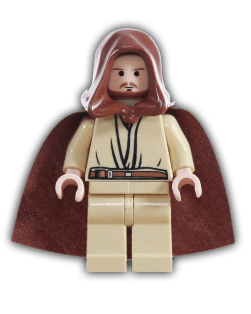 LEGO Star Wars Minifigure Qui-Gon Jinn - Light Nougat Head with Black Chin Dimple, Brown Hood and Cape (SW0172a) - BricksAndFigsDE